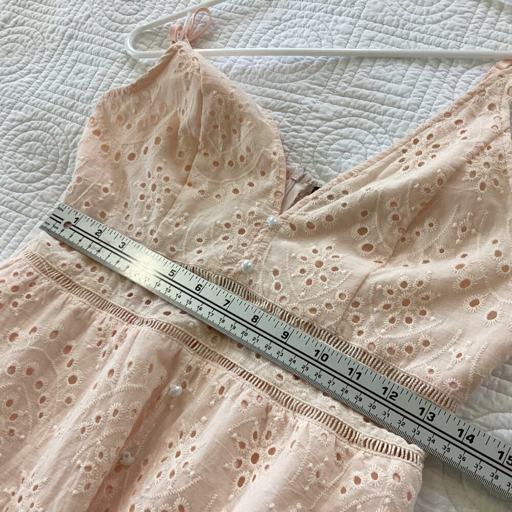 Simplee Eyelet Dress  Blush Pink Y2K Spaghetti Strap Maxi Dress Beachy Romantic - Picture 10 of 15